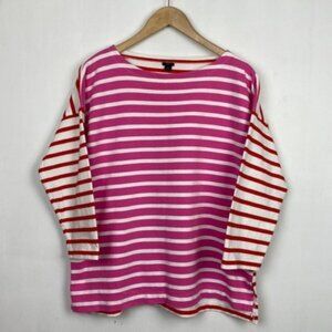 J.Crew M / L Boatneck Nautical Top Mixed Stripes Pink / Red & White Cotton
